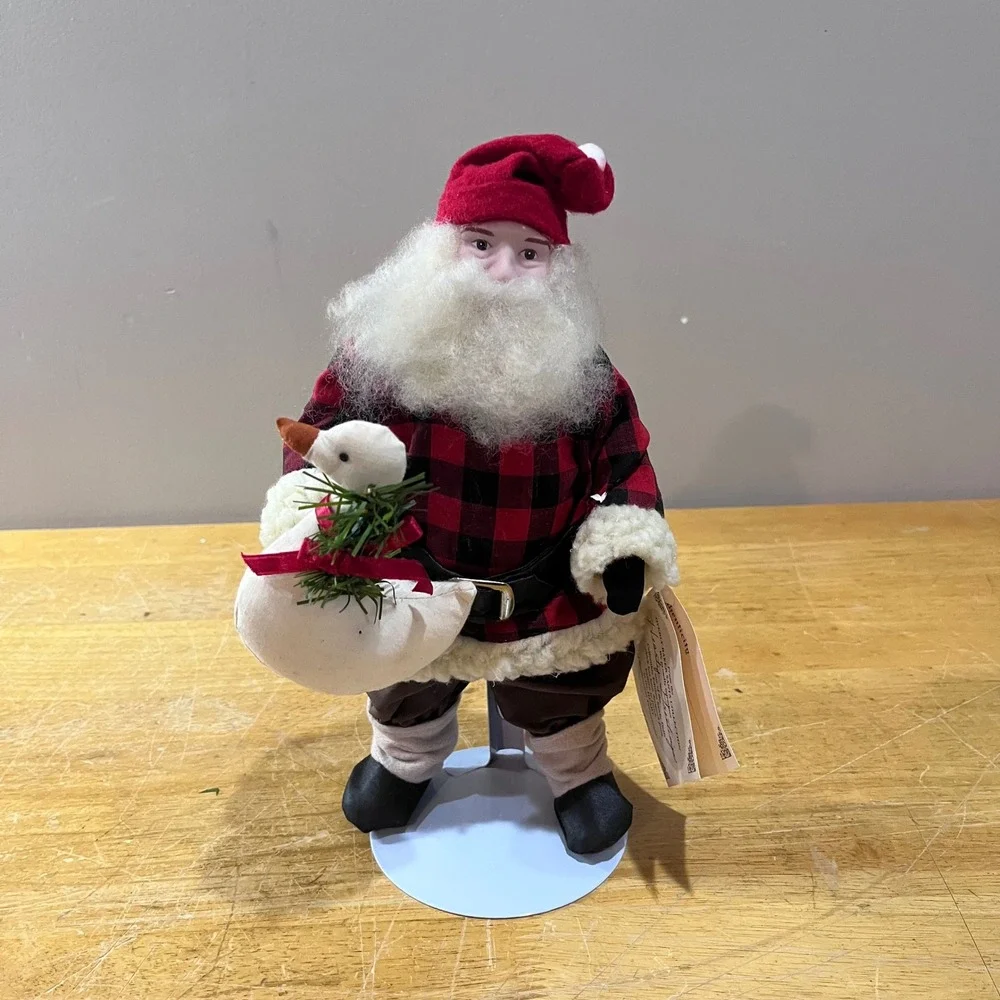 Overly-Raker Hearty Greetings Santa Doll Vtg 1994 Buffalo Plaid Woodsman Goose